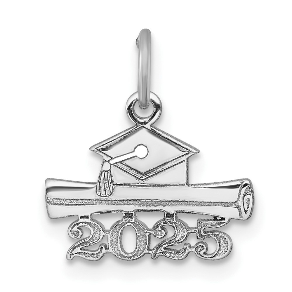 14K White Gold 2025 Graduation Cap and Diploma Necklace Charm Pendant
